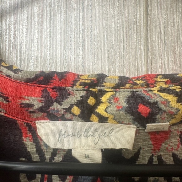 Anthropologie Forever That Girl Ikat Paisley Contrast Print Button Down - Picture 7 of 7